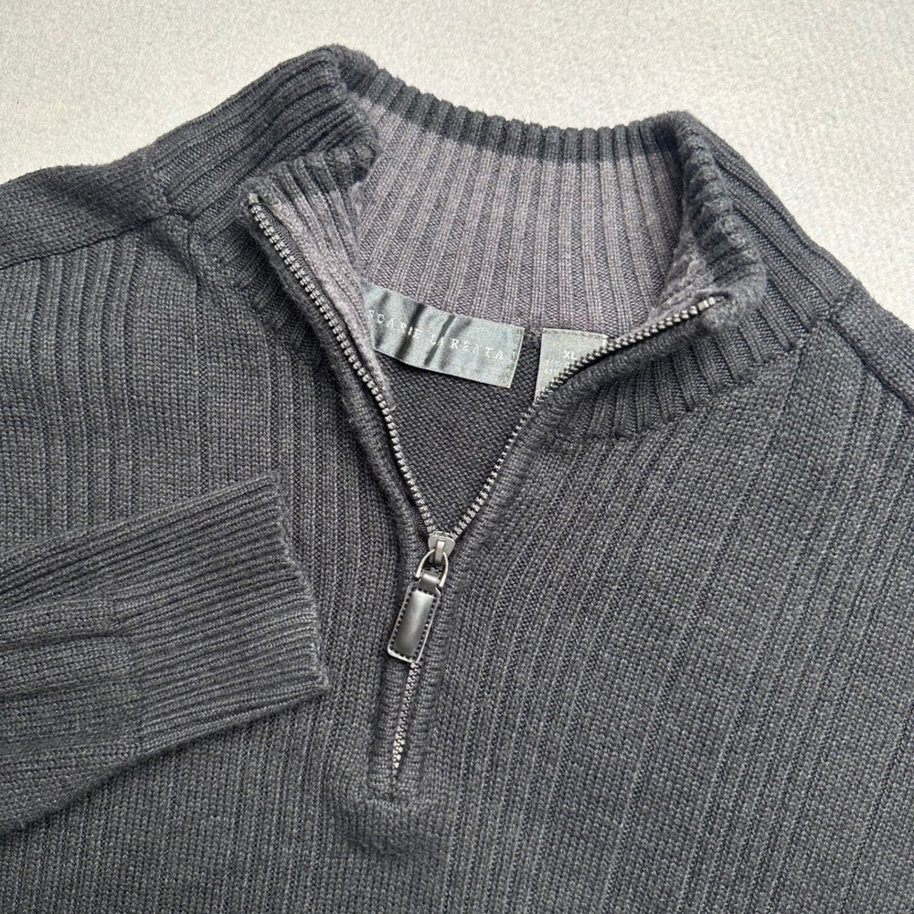 Oscar de la Renta Quarter Zip Sweater Mens XL Charcoal Gray Ribbed Cotton Blend